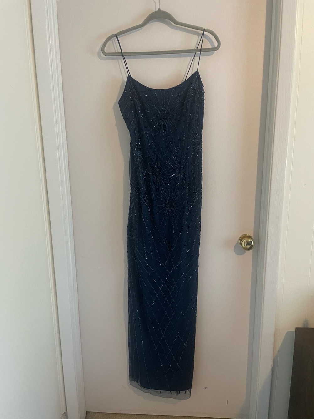 Adrianna Papell Navy Beaded Sequin Gown Size 6 NWT